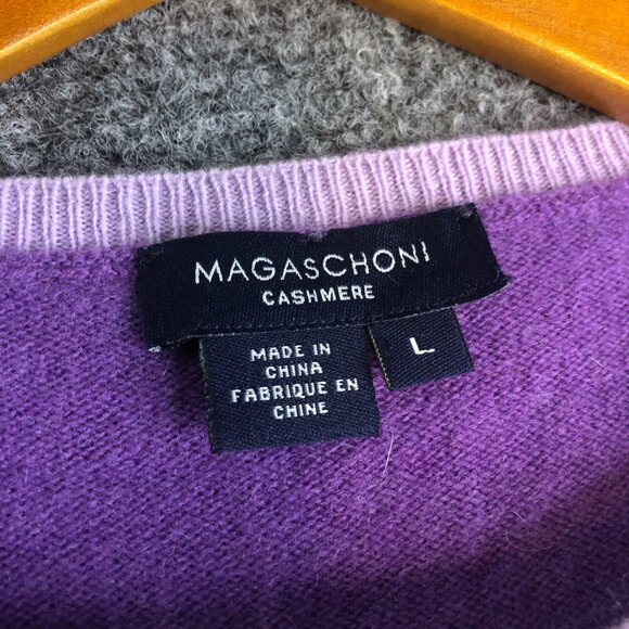 Magaschoni Sweater Womens L Purple 100% Cashmere Knit Crew Long Sleeve Pullover - Picture 3 of 8